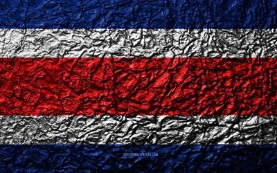 Bandiera della Costa Rica, 4k, pietra, texture, onde texture, Costa Rica, bandiera, nazionale, simbolo, America del Nord, pietra di sfondo