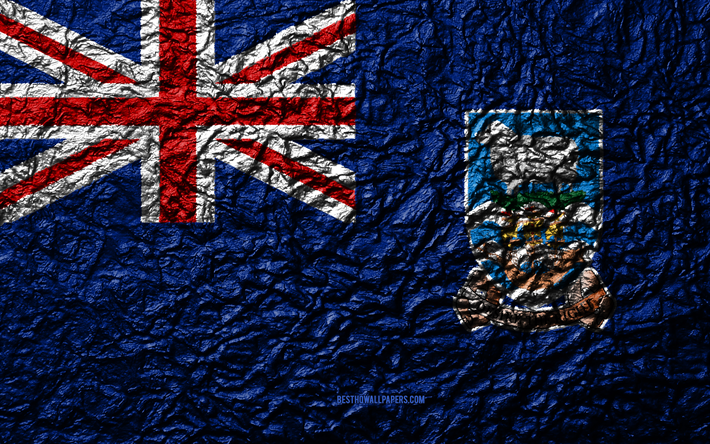 Bandeira das Ilhas Malvinas, 4k, textura de pedra, ondas de textura, Ilhas malvinas bandeira, s&#237;mbolo nacional, Ilhas Malvinas, Am&#233;rica Do Sul, pedra de fundo