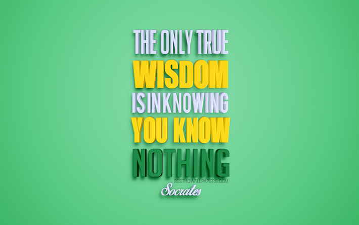 إن الحكمة الحقيقية الوحيدة هي في معرفة أنك لا تعرف شيئا, سقراط, ونقلت شعبية, الفن 3d, خلفية خضراء