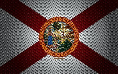 Flag of Florida, 4k, American state, creative art, metal mesh texture, Florida flag, national symbol, Florida, USA, flags of American states