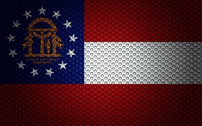 Flag of Georgia, 4k, Amerikan valtio, creative art, metalli mesh rakenne, Georgian lippu, kansallinen symboli, Georgia, USA, liput Amerikan valtioiden