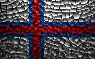 علم جزر فارو, 4k, تصدع التربة, أوروبا, العلم في جزر فارو, الفن 3D, جزر فارو, البلدان الأوروبية, الرموز الوطنية, Faroe Islands 3D العلم