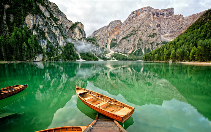 lago di montagna, barche, ghiacciaio, lago, Germania, Alpi, montagna, paesaggio