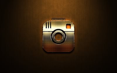 Instagram glitter logo, creative, bronze metal background, Instagram logo, brands, Instagram