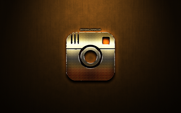 Instagramグリッターロゴ, 創造, 青銅の金属の背景, Instagramのロゴ, ブランド, Instagram