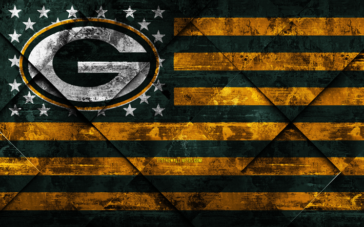 Green Bay Packers, 4k, Americano futebol clube, grunge arte, grunge textura, Bandeira americana, NFL, Green Bay, Wisconsin, EUA, A Liga Nacional De Futebol, Bandeira dos EUA, Futebol americano