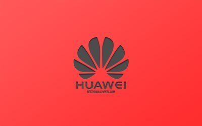 Huawei, logo, red background, creative design, metal emblem, Huawei logo