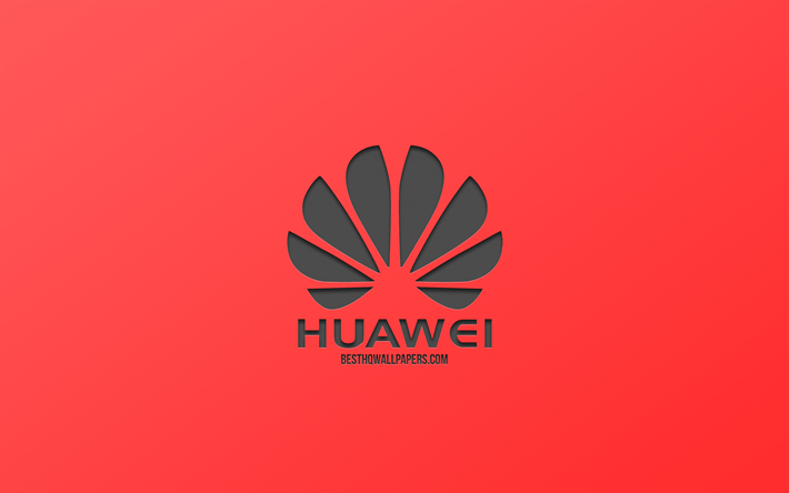 huawei, logo, roter hintergrund, kreatives design, metall-emblem, huawei-logo