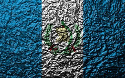 Flag of Guatemala, 4k, stone texture, waves texture, Guatemala flag, national symbol, Guatemala, South America, stone background