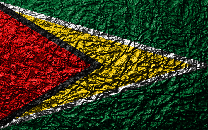 Bandera de Guyana, 4k, la piedra de la textura, las ondas de textura, Guyana bandera, s&#237;mbolo nacional, Guyana, Am&#233;rica del Sur, de piedra de fondo