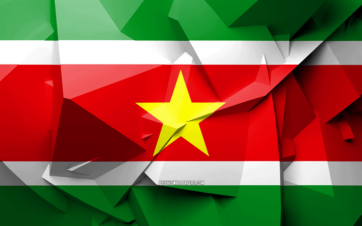 4k, Flag of Suriname, geometric art, South American countries, Surinamese flag, creative, Suriname, South America, Suriname 3D flag, national symbols