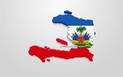 3d flag of Haiti, silhouette map of Haiti, 3d art, Haiti flag, North America, Haiti, geography, Haiti 3d silhouette