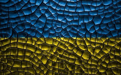 علم أوكرانيا, 4k, تصدع التربة, أوروبا, العلم الأوكراني, الفن 3D, أوكرانيا, البلدان الأوروبية, الرموز الوطنية, أوكرانيا 3D العلم