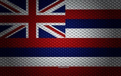 العلم هاواي, 4k, الخارجية الأمريكية, الفنون الإبداعية, شبكة معدنية الملمس, هاواي العلم, الرمز الوطني, هاواي, الولايات المتحدة الأمريكية, أعلام الدول الأمريكية
