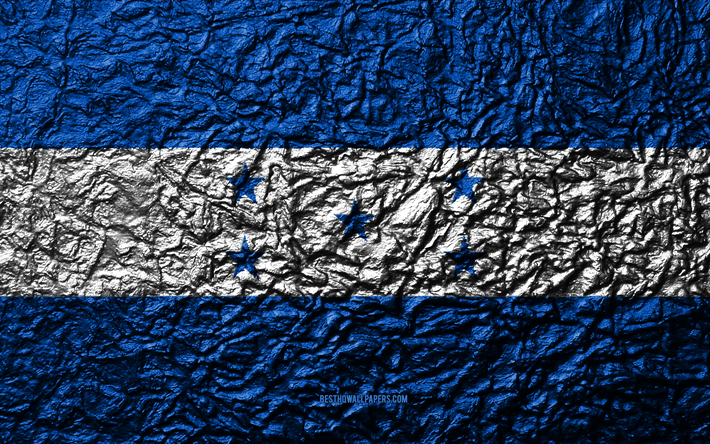 Flag of Honduras, 4k, stone texture, waves texture, Honduras flag, national symbol, Honduras, South America, stone background