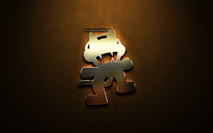 Monstercat paillettes logo, label de musique, de cr&#233;ation, de bronze, m&#233;tal, fond, Monstercat logo, marques, Monstercat