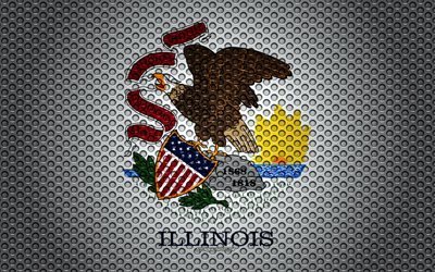 Bandiera dell&#39;Illinois, 4k, di stato Americano, arte creativa, metallo, maglia di trama, Illinois, bandiera, nazionale, simbolo, USA, bandiere degli stati Americani