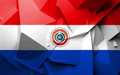 4k, Flaggan i Paraguay, geometriska art, Sydamerikanska l&#228;nder, Paraguyanska flagga, kreativa, Paraguay, Sydamerika, Paraguay 3D-flagga, nationella symboler