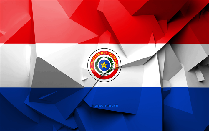 4k, Flag of Paraguay, geometric art, South American countries, Paraguayan flag, creative, Paraguay, South America, Paraguay 3D flag, national symbols