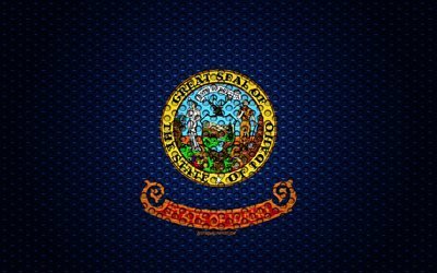 Bandeira do Idaho, 4k, Estado americano, arte criativa, a malha de metal textura, Idaho bandeira, s&#237;mbolo nacional, Idaho, EUA, bandeiras dos estados Americanos