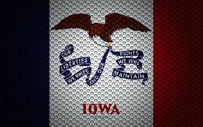 Bandeira do estado de Iowa, 4k, Estado americano, arte criativa, a malha de metal textura, Iowa bandeira, s&#237;mbolo nacional, Iowa, EUA, bandeiras dos estados Americanos