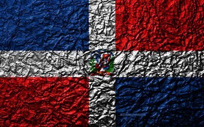 Flagga av Dominikanska Republiken, 4k, sten struktur, v&#229;gor konsistens, nationell symbol, Dominikanska Republiken, Nordamerika, sten bakgrund