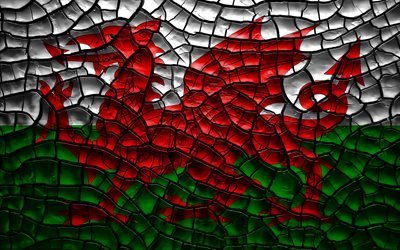 Flag of Wales, 4k, cracked soil, Europe, Welsh flag, 3D art, Wales, European countries, national symbols, Wales 3D flag