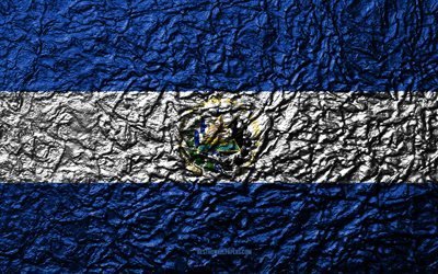 Flag of El Salvador, 4k, stone texture, waves texture, El Salvador flag, national symbol, El Salvador, South America, stone background