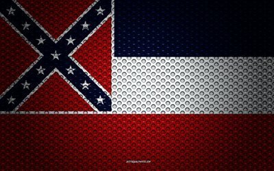 Bandiera del Mississippi, 4k, di stato Americano, arte creativa, metallo, maglia di trama, nel Mississippi, bandiera, nazionale, simbolo, Mississippi, USA, bandiere degli stati Americani