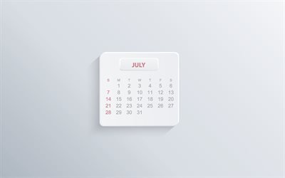 2019 luglio Calendario, minimalismo, sfondo grigio, arte creativa, 2019 calendari, luglio