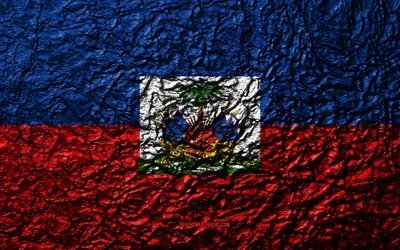 Bandiera di Haiti, 4k, pietra, texture, onde texture, Haiti, bandiera, nazionale, simbolo, Nord America pietra di sfondo