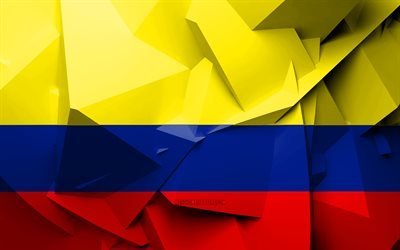 4k, Bandiera della Colombia, arte geometrica, paesi del Sud america, Colombiano, bandiera, creativo, Colombia, Sud America, Colombia 3D, nazionale, simboli