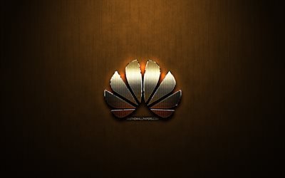 Huawei glitter logotyp, kreativa, brons metall bakgrund, Huawei logotyp, varum&#228;rken, Huawei