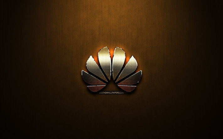 Huawei brillo logotipo, creativo, bronce, metal de fondo, Huawei logotipo, marcas, Huawei