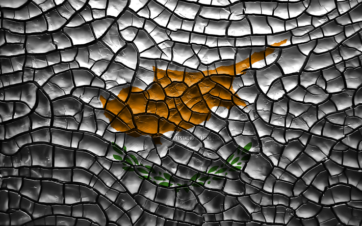 Flag of Cyprus, 4k, cracked soil, Europe, Cypriot flag, 3D art, Cyprus, European countries, national symbols, Cyprus 3D flag