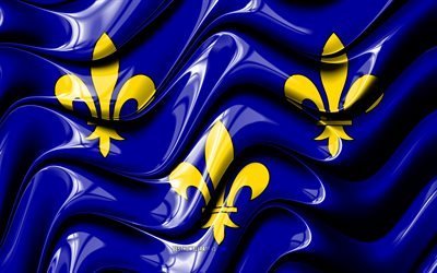 Ile de France flag, 4k, Provinces of France, administrative districts, Flag of Ile de France, 3D art, Ile de France, french provinces, Ile de France 3D flag, France, Europe
