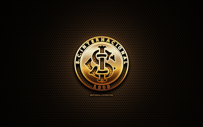 Uluslararası FC, glitter logo, Seria, Brezilyalı Futbol Kul&#252;b&#252;, metal ızgara arka plan, glitter Uluslararası logo, futbol, SC Uluslararası, Brezilya