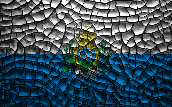 Flagga av San Marino, 4k, sprucken jord, Europa, San Marino flagga, 3D-konst, San Marino, Europeiska l&#228;nder, nationella symboler, San Marino 3D-flagga