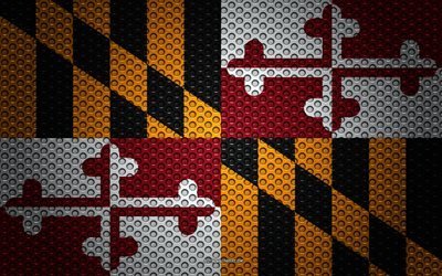 Amerika Birleşik Devletleri Maryland bayrağı, 4k, Amerikan devleti, yaratıcı sanat, metal mesh dokusu, Maryland bayrak, ulusal sembol, Maryland, AMERİKA Birleşik Devletleri, bayrakları