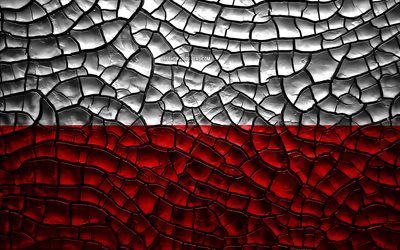 フラグのポーランド, 4k, ひび割れの土, 欧州, ポーランドフラグ, 3Dアート, ポーランド, 欧州諸国, 国立記号, ポーランドの3Dフラグ