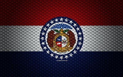 Flag of Missouri, 4k, American state, creative art, metal mesh texture, Michigan flag, national symbol, Missouri, USA, flags of American states
