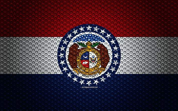 العلم ميسوري, 4k, الخارجية الأمريكية, الفنون الإبداعية, شبكة معدنية الملمس, ميشيغان العلم, الرمز الوطني, ميسوري, الولايات المتحدة الأمريكية, أعلام الدول الأمريكية
