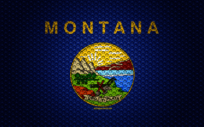 Bandera de Montana, 4k, el estado Americano, arte creativo, malla de metal textura, Montana bandera, s&#237;mbolo nacional, Montana, estados UNIDOS, banderas de los estados Americanos