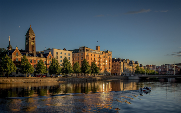 Norrkoping, Cidade sueca, noite, paisagem urbana, Su&#233;cia, Ostergotlands