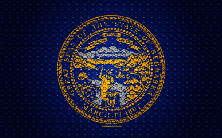 Bandera de Nebraska, 4k, el estado Americano, arte creativo, malla de metal textura, Nebraska bandera, s&#237;mbolo nacional, Nebraska, estados UNIDOS, banderas de los estados Americanos