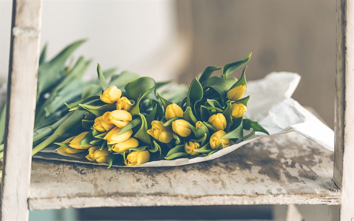 gula tulpaner, bukett, blommor av respekt, v&#229;rens blommor, tulpaner, vackra blommor