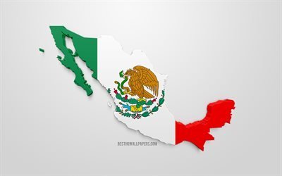 3d flag of Mexico, silhouette map of Mexico, 3d art, Mexican flag, North America, Mexico, geography, Mexico 3d silhouette