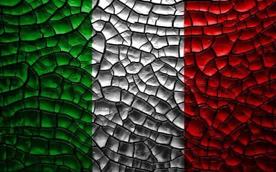 علم إيطاليا, 4k, تصدع التربة, أوروبا, العلم الإيطالي, الفن 3D, إيطاليا, البلدان الأوروبية, الرموز الوطنية, إيطاليا 3D العلم