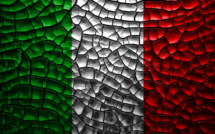 flagge von italien, 4k, rissige erde, europa, italienische flagge, 3d-kunst, italien, europ&#228;ische l&#228;nder, nationale symbole, italien 3d flagge