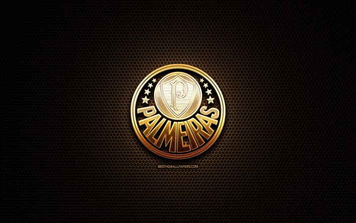 SE Palmeiras, el logotipo de brillo, Seria Una de brasil, club de f&#250;tbol, rejilla de metal de fondo, Palmeiras brillo logotipo, f&#250;tbol, Palmeiras FC, Brasil